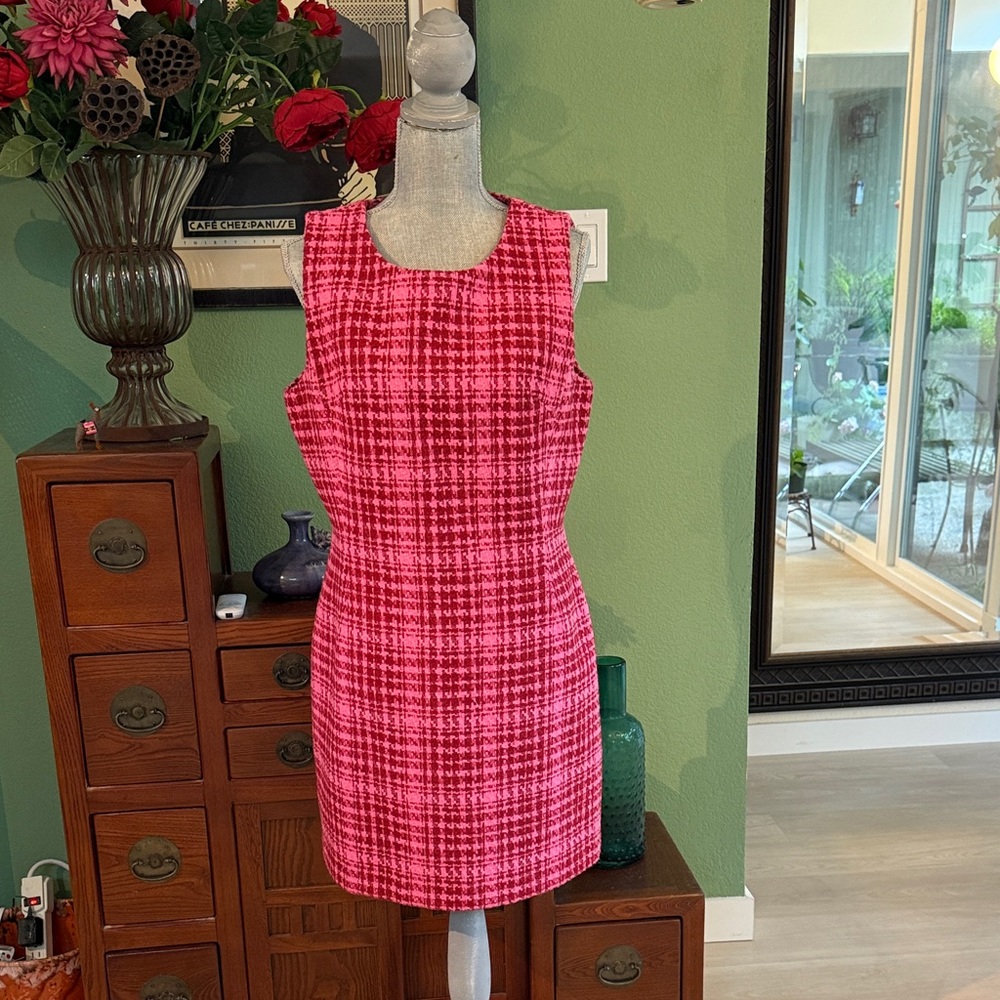 Tweed like Elegant Pink Plaid Mini Dress